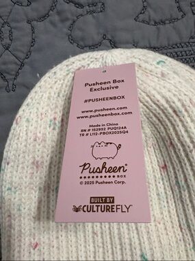Pusheen Cream Knit Beanie with Multicolor Speckles